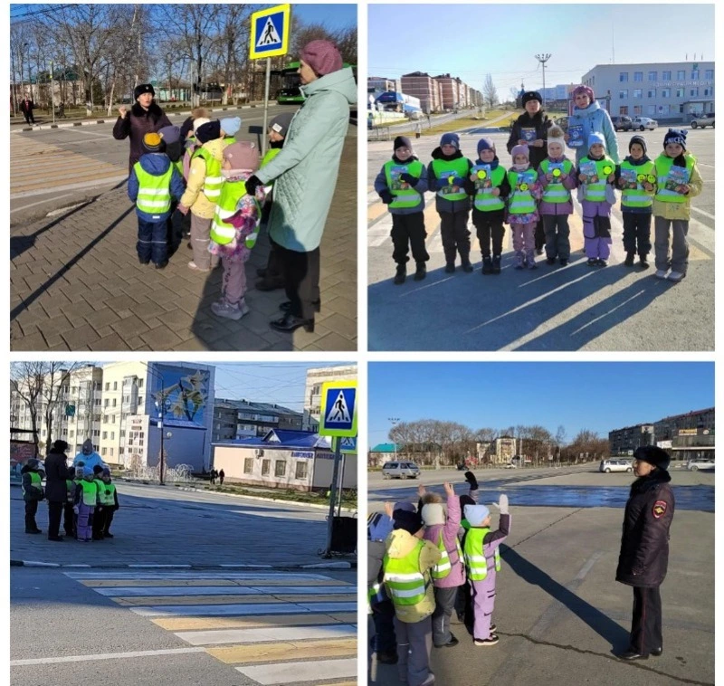 Автоинспекторы города Долинска с дошкольниками провели пешеходную экскурсию 